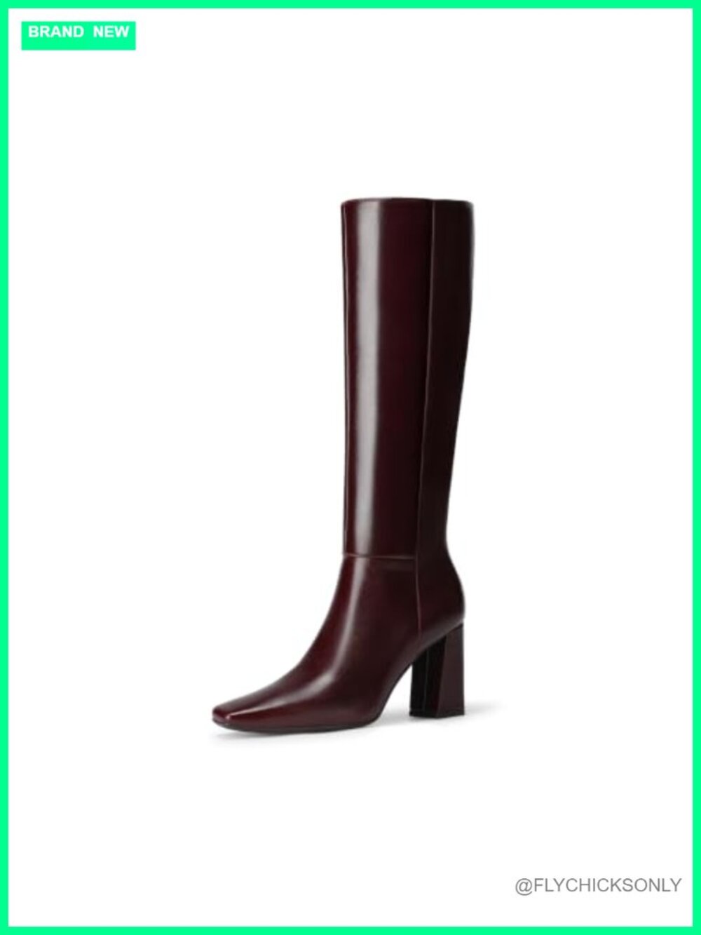 Knee High Square Toe Block Heel Boots Faux Leather Side Zip